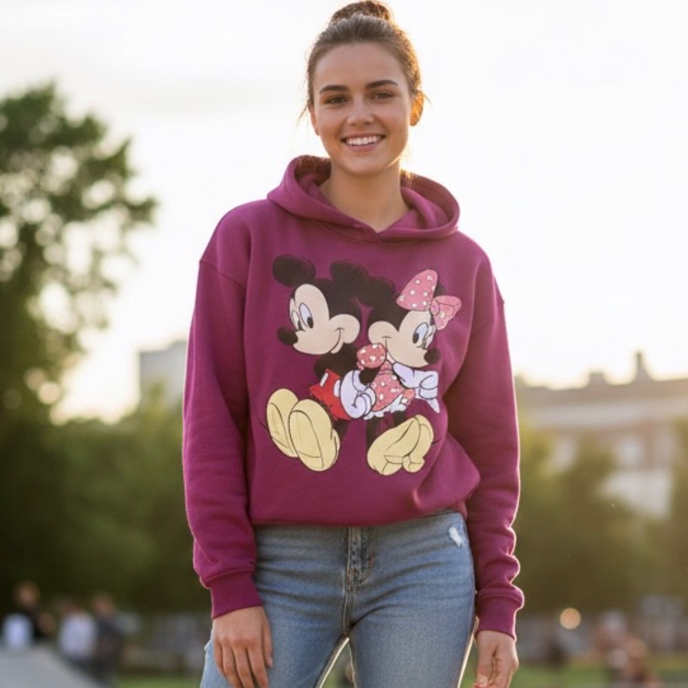 NWOT - Licensed Mickey & Minnie Mouse Graphic Print‎ Pullover Hoodie | S